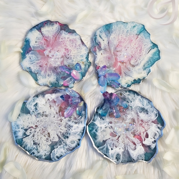 Handmade Rose Quartz Crystal set of coasters - Picture 6 of 6